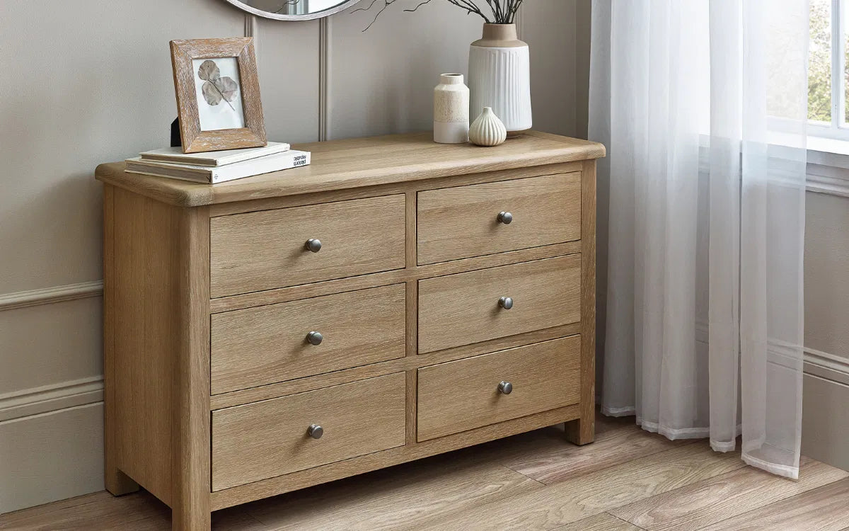Cayden Limed Oak Wood Chest of Drawers | 6 Drawers